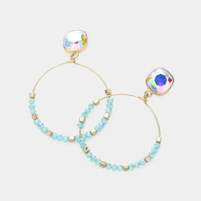 Fashnzfab Square Glass Stone Pointed Faceted Beaded Open Circle Dangle Earrings - Aqua In Gold