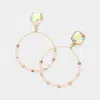 Fashnzfab Square Glass Stone Pointed Faceted Beaded Open Circle Dangle Earrings - Pink In Gold