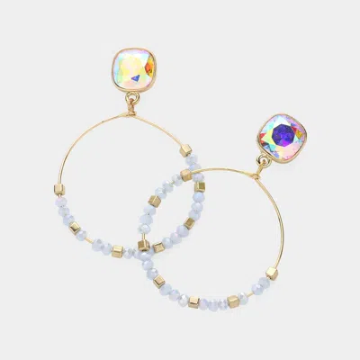 Fashnzfab Square Glass Stone Pointed Faceted Beaded Open Circle Dangle Earrings In Blue