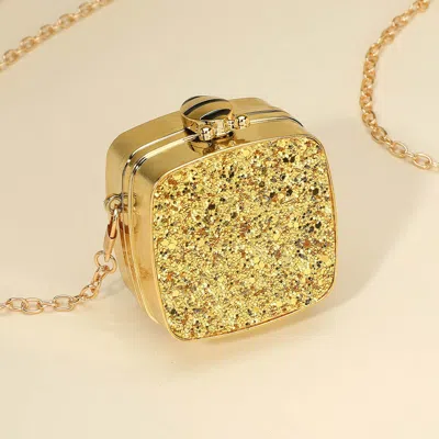 Fashnzfab Square Glitter Mini Clutch Bag / Crossbody Bag In Gold