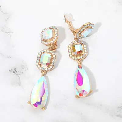 Fashnzfab Square Halo Teardrop Stone Cluster Link Drop Evening Clip On Earrings In Multi