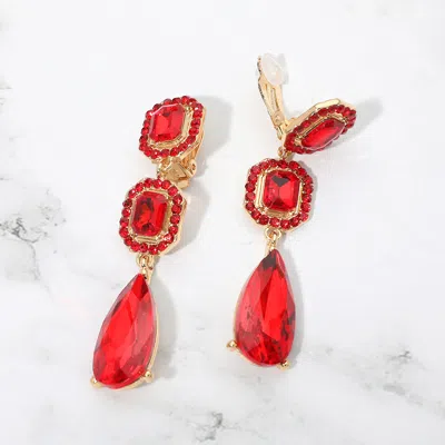 Fashnzfab Square Halo Teardrop Stone Cluster Link Drop Evening Clip On Earrings In Pattern