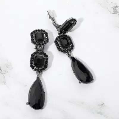 Fashnzfab Square Halo Teardrop Stone Cluster Link Drop Evening Clip On Earrings In White