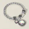 Fashnzfab Square Heart Stone Charm Bracelet Ab, Antique Silver In Multi