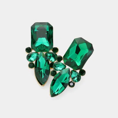 Fashnzfab Square Marquise Stone Cluster Evening Earrings - Emerald, Gold