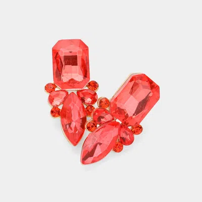 Fashnzfab Square Marquise Stone Cluster Evening Earrings In Red