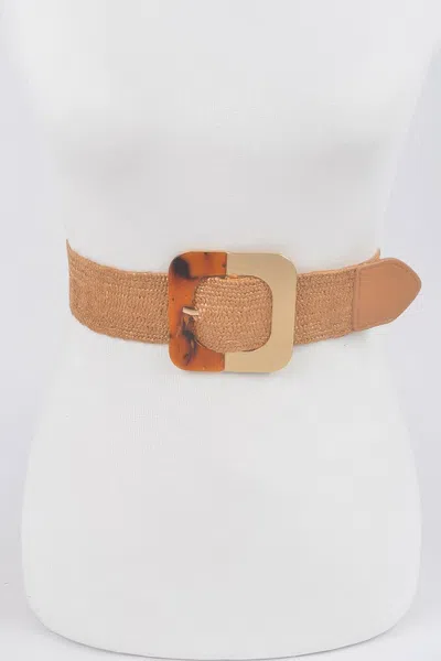 Fashnzfab Square Metal Buckle Stretch Belt In Brown