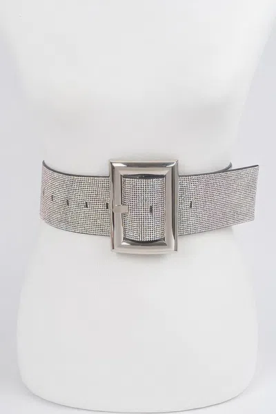 Fashnzfab Square Metal Rhinestone Belt In Silver