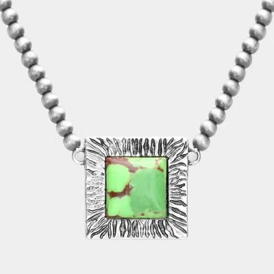 Fashnzfab Square Natural Stone Accented Pendant Necklace In Green