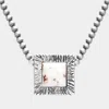 Fashnzfab Square Natural Stone Accented Pendant Necklace In Metallic