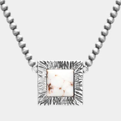 Fashnzfab Square Natural Stone Accented Pendant Necklace In Metallic