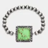 Fashnzfab Square Natural Stone Accented Stretch Bracelet Green, Silver Burnished In Multi