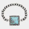 Fashnzfab Square Natural Stone Accented Stretch Bracelet Silver Burnished, Turquoise In Metallic