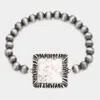Fashnzfab Square Natural Stone Accented Stretch Bracelet Silver Burnished, White In Multi