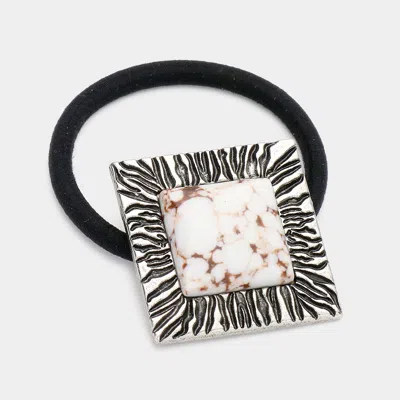Fashnzfab Square Natural Stone Stretch Hairband In Metallic