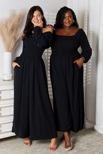 Fashnzfab Square Neck Jumpsuit With Pockets In Black