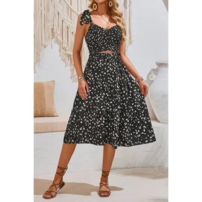 Fashnzfab Square Neck Leopard Cut Out Elastic Waist Dress In Black