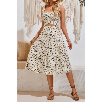 Fashnzfab Square Neck Leopard Cut Out Elastic Waist Dress