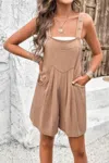 Fashnzfab Square Neck Pockets Button Tirm Ruched Romper