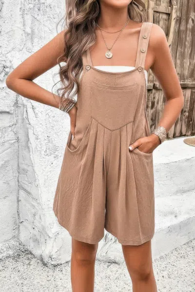 Fashnzfab Square Neck Pockets Button Tirm Ruched Romper