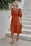 Fashnzfab Square Neck Puff Sleeve Ruffle Hem Dress