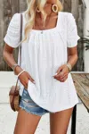 Fashnzfab Square Neck Puff Sleeve Tunic Tops Eyelet Shirt