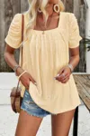 Fashnzfab Square Neck Puff Sleeve Tunic Tops Eyelet Shirt