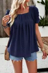 Fashnzfab Square Neck Puff Sleeve Tunic Tops Eyelet Shirt