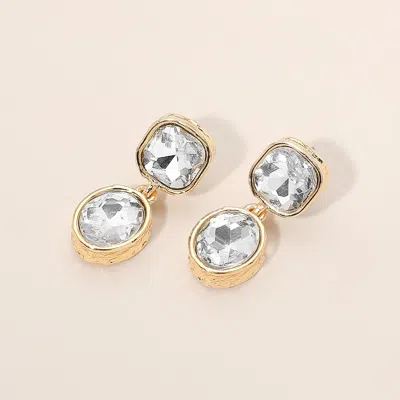 Fashnzfab Square Oval Stone Link Drop Earrings In Gold