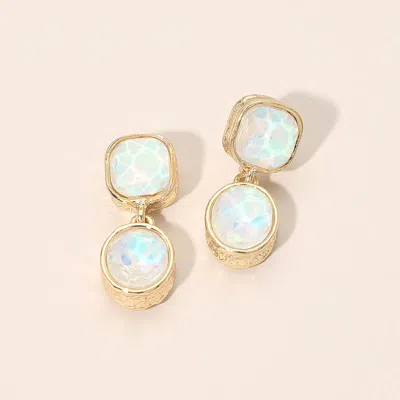 Fashnzfab Square Oval Stone Link Drop Earrings In Gray