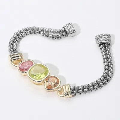 Fashnzfab Square Oval Teardrop Cz Stone Bezel Accent Magnetic Bracelet - Multi