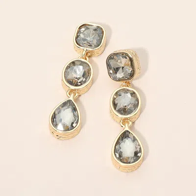 Fashnzfab Square Oval Teardrop Faceted Stone Link Drop Earrings In Silver