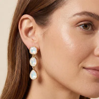 Fashnzfab Square Oval Teardrop Faceted Stone Link Drop Earrings In White