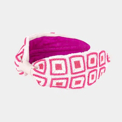 Fashnzfab Square Patterned Multi Beaded Headband In Pink