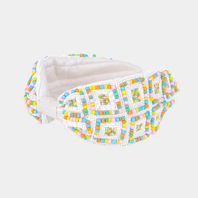 Fashnzfab Square Patterned Multi Beaded Headband In White