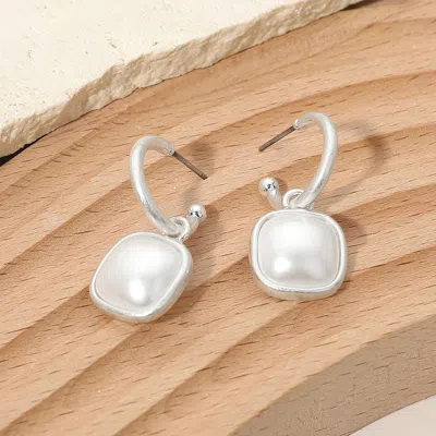 Fashnzfab Square Pearl Drop Hoop Earrings In Metallic