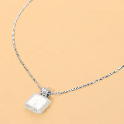 Fashnzfab Square Pearl Pendant Necklace In Metallic
