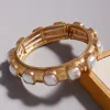 Fashnzfab Square Pearl Pointed Stretch Bracelet Cream, Gold In Multi