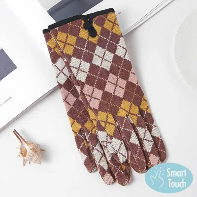 Fashnzfab Square Plaid Pattern Smart Touch Gloves In Brown