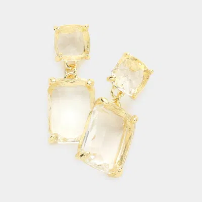 Fashnzfab Square Rectangle Glass Stone Link Drop Dangle Earrings - Clear, Gold