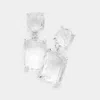 Fashnzfab Square Rectangle Glass Stone Link Drop Dangle Earrings - Silver In White