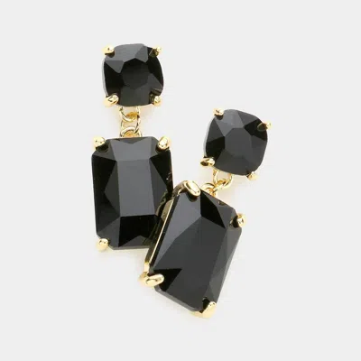Fashnzfab Square Rectangle Glass Stone Link Drop Dangle Earrings In Black