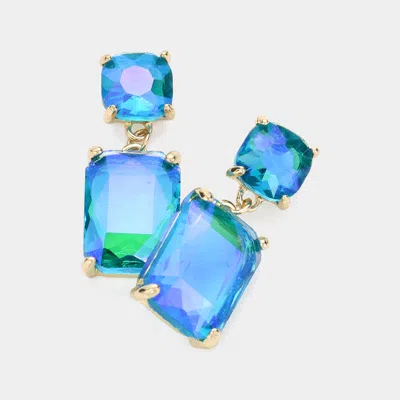 Fashnzfab Square Rectangle Glass Stone Link Drop Dangle Earrings In Blue