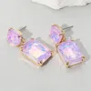 Fashnzfab Square Rectangle Glass Stone Link Drop Dangle Earrings In Pink