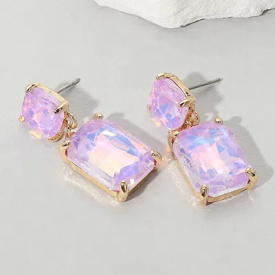 Fashnzfab Square Rectangle Glass Stone Link Drop Dangle Earrings In Pink