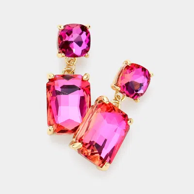 Fashnzfab Square Rectangle Glass Stone Link Drop Dangle Earrings In Pink