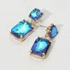 Fashnzfab Square Rectangle Link Dangle Evening Earrings In Blue