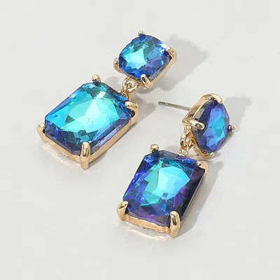 Fashnzfab Square Rectangle Link Dangle Evening Earrings In Blue