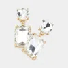 Fashnzfab Square Rectangle Link Dangle Evening Earrings In Silver