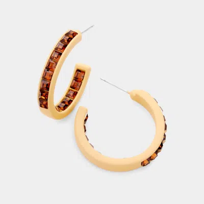 Fashnzfab Square Rhinestone Stone Accented Hoop Earrings - Beige, Lt Col Topaz In Gold